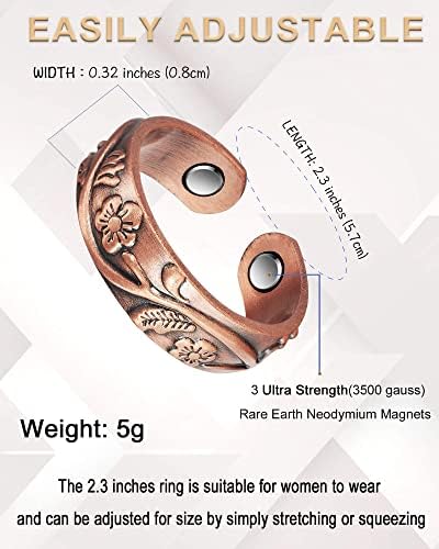 טבעת נחושת Magvivace לנשים לדלקת פרקים ומפרקים, טבעת טיפול מגנטית נחושת טהורה, 3500 מגנט גאוס