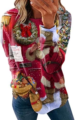 גרפי חולצות טרנדי צווארון עגול חג המולד חולצות חמוד חולצות רופף נשים סווטשירט ארוך שרוול סוודר
