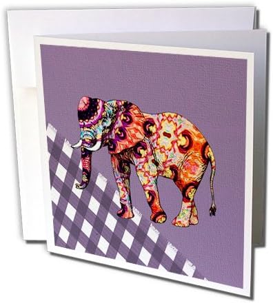 3תמונת רוז של פיל מאדרה רב צבעוני על צ 'קים סגולים-כרטיס ברכה, 6 איקס 6, יחיד