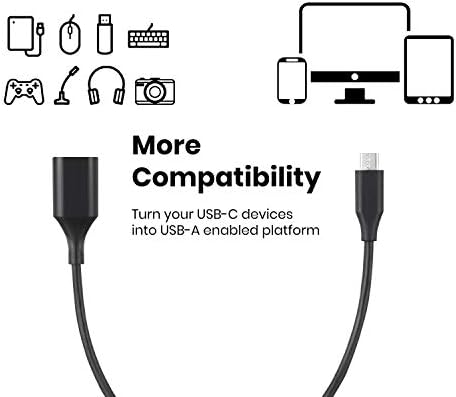 Perixx peripro-403 USB Type-C זכר ל- USB-A נקבה 1ft. כבל - מפרט USB2.0 לחיבור מקלדת ועכבר עם סמארטפון,