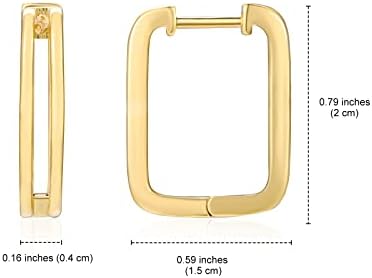 עגילי חישוק מרובעים בציפוי זהב 18 קראט, עגילי האגיס מינימליסטיים מלבנים גיאומטריים עדינים קטנים לנשים