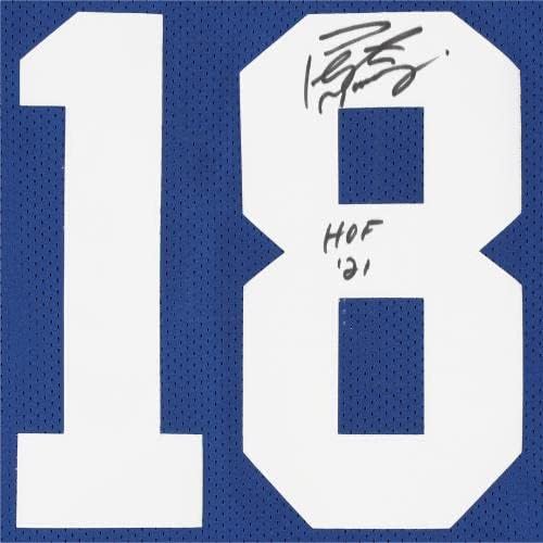 פייטון מאנינג אינדיאנפוליס קולטס עם חתימה כחול מיטשל ונס ג'רזי אותנטי עם כתובת HOF 21 - גופיות NFL עם חתימה