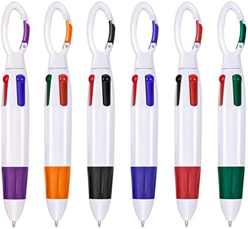 6 חתיכות נשלף הסעות עטים 4 ניאון צבע באחד כדורי עט עם אבזם קליפ על למעלה רב צבע קרבינר מחזיק מפתחות עבור