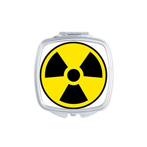צהוב סכנה בודק קרינה סמל מראה נייד קומפקטי כיס איפור דו צדדי זכוכית