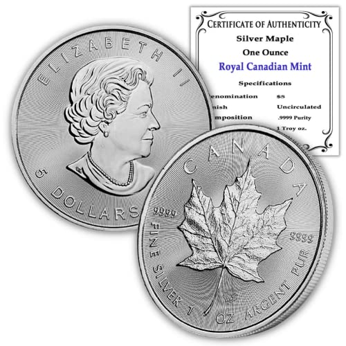 1988 - הווה 1 גרם קנדי ​​מטבע עלה מייפל קנדי ​​מבריק ללא מחזור עם תעודת אותנטיות 5 $ bu