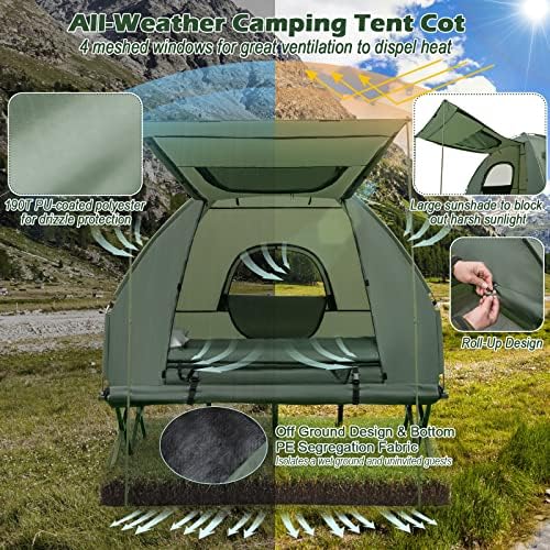 טנגקולה 5-in-1 מיטת אוהל, משולבת אוהל קמפינג עם סוכך, מזרן אוויר, שק שינה, כרית אוויר, מיטת