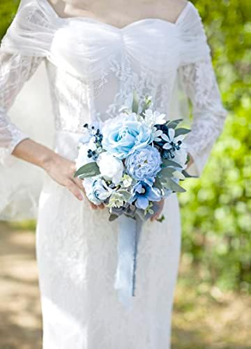 אנסופי זרי חתונה כחולים מאובקים לכלה פרח ורד מלאכותי מפלס זר כלות לחתונה לחתונה, מקלחת כלות וצרפתית וינטג