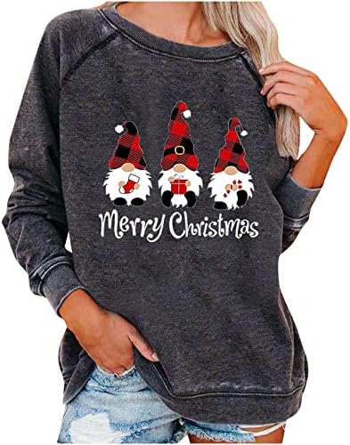 צמרות סווטשירט לנשים, סוודר חג המולד שרוול ארוך רופף קפוצ'ונים קפוצ'ונים סווטשירטים טוניקה
