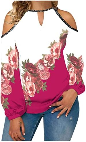 סתיו נשים קר כתף חולצה רופף מזדמן צבע בלוק חמוד הדפסת טוניקה למעלה ארוך שרוול הלטר צוואר בסיסי חולצות