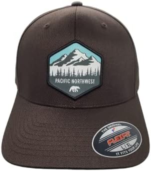 כובע פלקספיט צפון -מערבי ייחודי פסיפיק עם טלאי ארוג PNW זה המציג את צפון מערב האוקיאנוס השקט