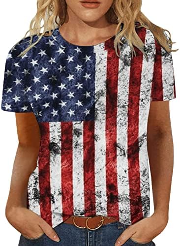 4 ביולי חולצה לנשים אמריקאי דגל פטריוטית טי חולצות קיץ בציר חולצות צווארון עגול קצר שרוול חולצות