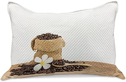קפה אמבסון סרוג כרית כרית, צילום שעועית בשק יוטה עם פרח וכף עץ, כיסוי כרית בגודל קווין סטנדרטי לחדר שינה,