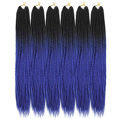 6 חבילה סנגל טוויסט סרוגה שיער אומברה כחול תיבת צמות סינטטי שיער הרחבות 30 שורשים / חבילה קטן הוואנה טוויסט
