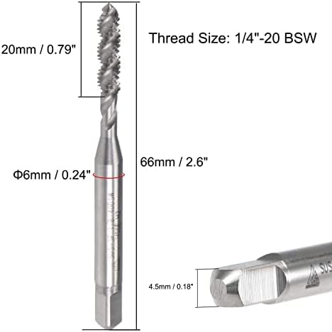 מראה עליון BSW Spiral Weart Trote Trape- 1/4 -20 מכונה מטרי השחלה ברז H2 סובלנות, HSS-Cobalt לא מצופה חוט ברז,