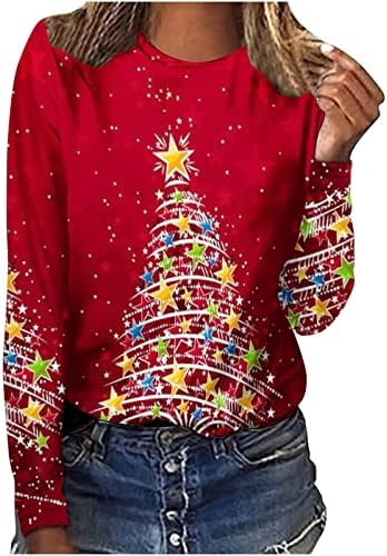 חולצות חג מולד לנשים רופפות בכושר שרוול ארוך חולצה מפוארת סוודר חג מולד מכוער 3D סווטשירט הדפס LED