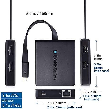 ענייני כבלים צג כפול צג USB C רכזת עם טעינה של DisplayPort 1.4 ו- 100W - תמיכה 8K וכפול 4K 60Hz