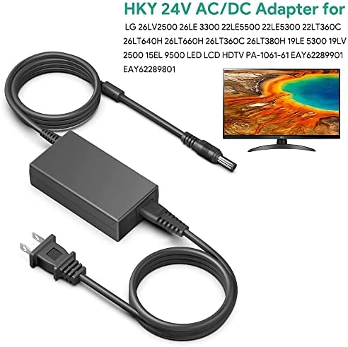 HKY 24V AC/DC Adapter Replacement for LG 26LV2500 26LE 3300 22LE5500 22LE5300 22LT360C 26LT640H