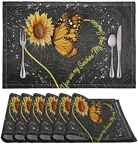 Babrukda Bling Love Butterfly חמניות הדפסה Placemat חום עמיד מחצלות שולחן מחצלות שולחן