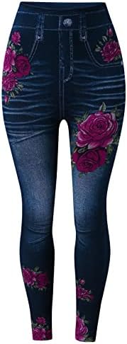 מכנסי יוגה נשים מכנסיים ג'ינס פלוס ג'ינס פו בגודל מכנס מודפס פרחוני סקסית סקסית חותמי כושר רזה טייץ רגליים רחבות
