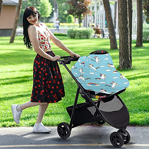 MNSRUU כיסוי מושב לרכב לתינוק לתינוקות נמתחים מנקה צעיף סיעוד רך נושם פושט חופה, חד קרן קריקטורה קשת קשת