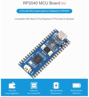 WaveShare RP2040-פלוס לוח מיני עם לוח MCU דמוי פיקו מראש, מבוסס על שבב Rparber Pi RP2040, Cortex