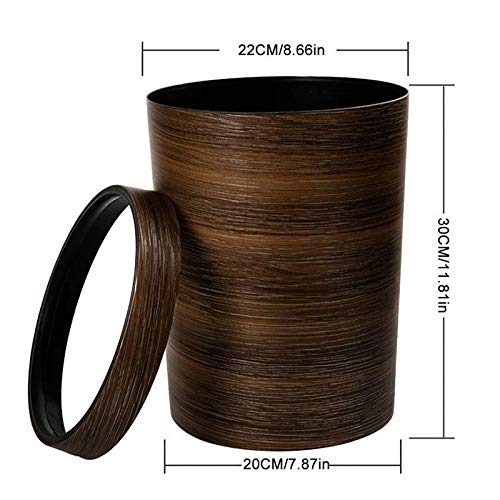 אשפה Zukeeljt יכולה לסגנון רטרו טבעת טבעת פלסטיק פח זבל משרד עץ חיקוי משק בית פח אשפה - חום כהה