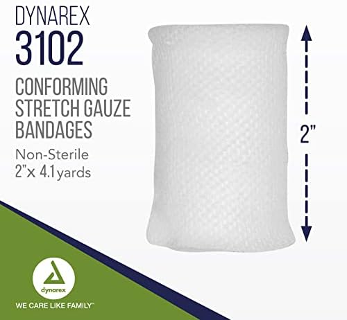Dynarex Strate Geaze תחבושות, 2 x 4.1 yds, לא סטריליות ולטקס, מספקת טיפול בפצעים בסביבות רפואיות וביתיות,