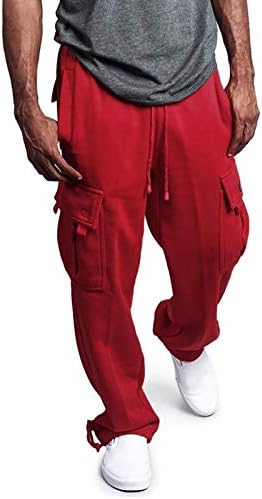 מכנסי טרנינג של מטען לגברים של ZHDD פתוחים תחתון ישר רגל מזדמן כושר רופף מכנסיים אתלטים רחבים עם כיסים
