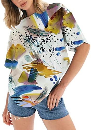 חולצות T גדולות לנשים מזדמנות Y2K צמרות קיץ צוות צוואר צוואר שרוול קצר גרפי צבע גרפי צבע שיפוע רופף חולצת