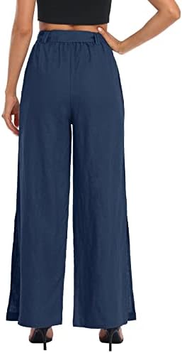 מכנסי פשתן כותנה של Dsodan לנשים, לבוש רופף רופף רופף שולי נייר משולב מכנסי יוגה לנשים
