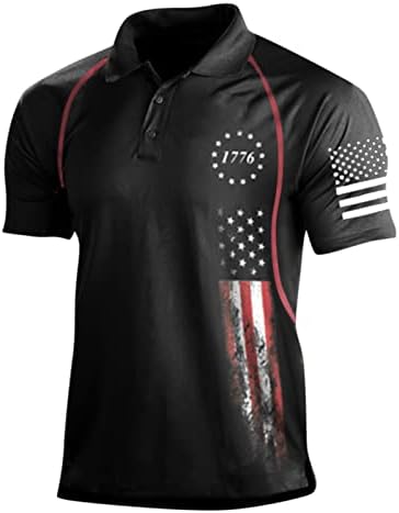 רטרו פולו של גברים בלוק צבע אלסטי חיצוני שריר ספורט אמריקה אמריקה הדפסת חולצת שרוול קצר