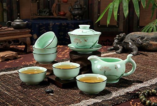 Delifur Celadon בעבודת יד ערכת תה חרסינה לוטוס נושא חרסינה סיר תה מכוסה כוס Gongdao מכוסה מסין