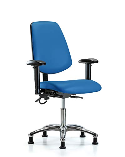 לבטק ישיבה סגן 41198 כיסא גובה שולחן ויניל גב בינוני בסיס כרום, הטיה, זרועות, החלקה על גלגלים, כחול
