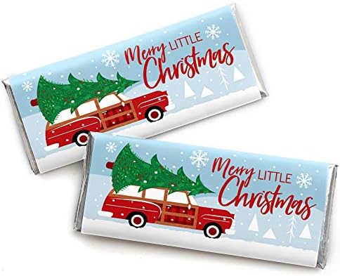 נקודה גדולה של אושר עץ חג מולד קטן ושחוך - עטיפת בר סוכריות טובות לחג המולד של מכונית אדומה - סט של 24