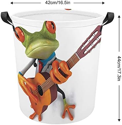 פודודו כביסה סל צפרדעים מצוירות עם כלי מוסיקה פטיש כביסה כתום ירוק עם ידיות פטיש מתקפל תיק אחסון בגדים מלוכלכים
