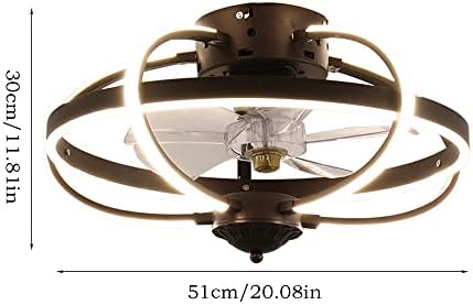 Pakfan 23.6 '' LED חכם סומק הרכבה מנורת תקרה מנורת חווה שקט מאוורר תקרה כלוב עם אורות, מאוורר תקרה תעשייתית