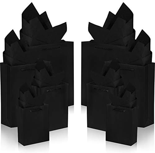 24 חתיכות שחור מתנת שקיות נייר קראפט שקיות עם 24 חתיכות עותק ניירות 4 גדלים שונים ב 6 סנטימטרים 8