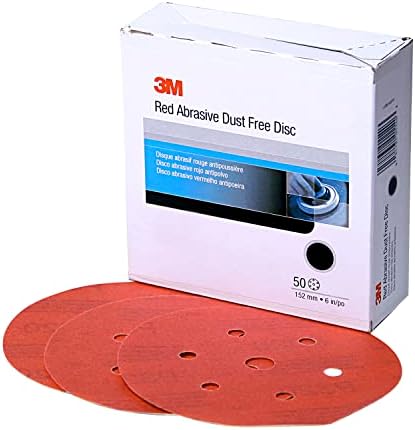 3M Hookit אדום שוחק אבק דיסק חינם, 01138, 6 אינץ ', p500, 50 דיסקים לקרטון