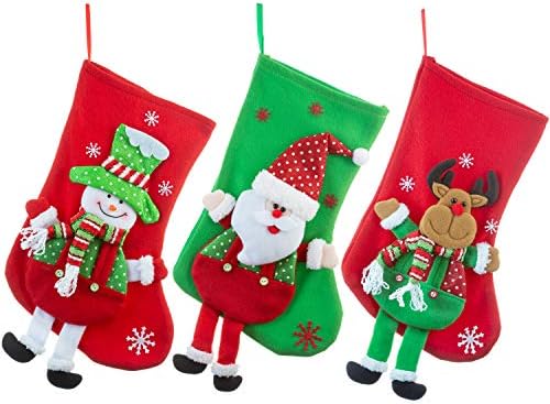 Favonir חג מגרש לחג המולד קישוטי עץ גרביים 3 חבילה - עיצוב חג 14 אינץ ' - סנטה, איש שלג ועיצובים