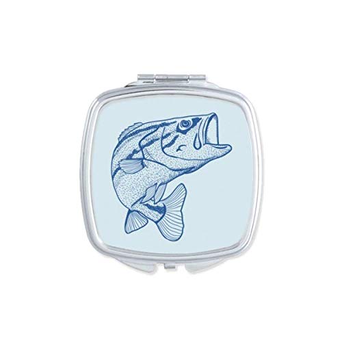 תבואה כחול גדול דגי אמנות דקו מתנת אופנה מראה נייד קומפקטי כיס איפור כפול צדדי זכוכית