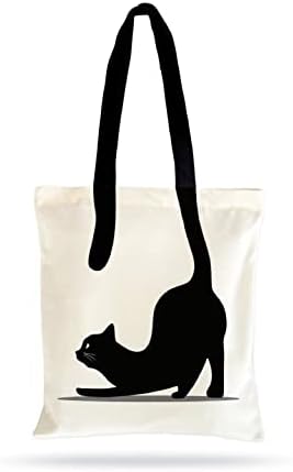 רך חובב כותנה צללית תיק חתול עיצוב, קניות תיק, רוכסן חזק במיוחד עם כיס פנימי, לשימוש חוזר - סט של 1 …
