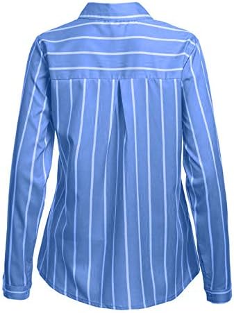 חולצות חולצות של Andongnywell לנשים קז'ואל V פס צוואר כפתור שרוול ארוך למטה חולצות שיפון