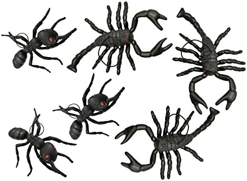 סט של 6 באגים תלויים ליל כל הקדושים השחור! עקרבים ונמלים! חרקים זחילים מצמררים מושלמים לקישוטים ומסיבות ליל