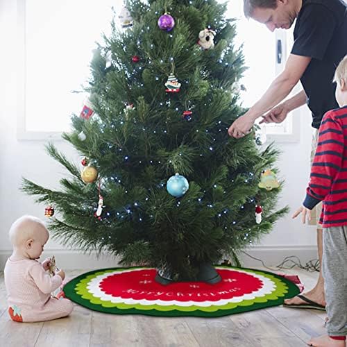 חצאית עץ חג המולד אדומה חג המולד קישוטי עץ עץ לחצלת עץ חג המולד קטיפה לבנה עם דפוס מושלג לקישוטים מסיבת