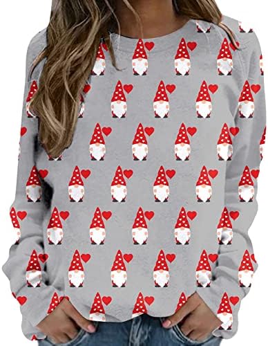 חולצות Valentines של Jjhaevdy לנשים, צמרות קרקעיות סוודר שרוול ארוך אהבה גרפיקה גרפית סווטשירטים