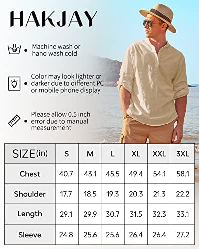 האקג ' יי כותנה פשתן חולצות לגברים מקרית חולצות קל משקל ארוך שרוול הנלי חוף חולצות הוואי חולצות