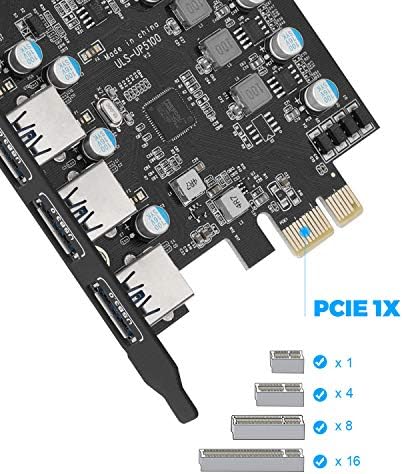 PCI-E עד סוג C, הקלד כרטיס הרחבה של USB 3.0 5-PORT PCI Express עם מחבר USB 3.0 19 פינים פנימי עבור Windows Mac