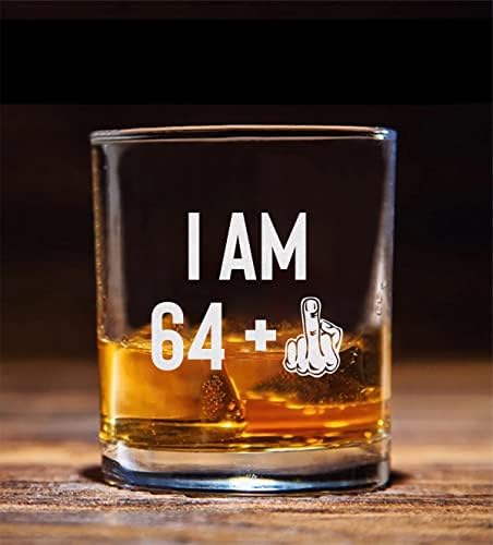 Qptadesigngift אני 64 + כוס ויסקי אצבע אמצעית - זכוכית ויסקי חרוט - יום הולדת 65 - יום הולדת מצחיק