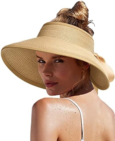Camptrace Sun מגן לנשים כובע חוף רחב שופעים UPF 50+ כובע מגן קש מתקפל קוקו קיץ אריזה