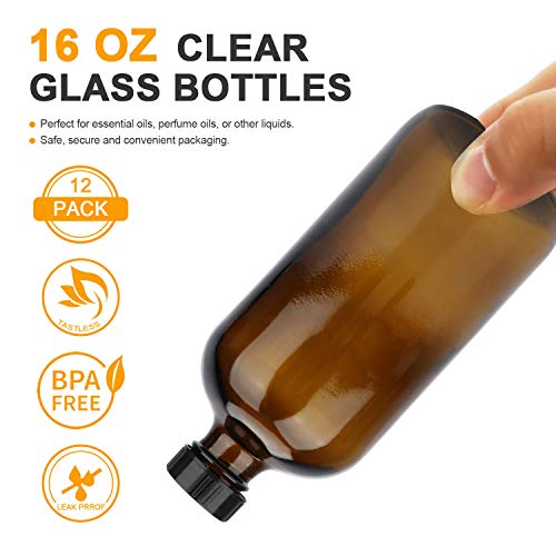 16 עוז זכוכית בקבוקים, מרדש 12 מארז אמבר זכוכית אחסון בקבוקי סטים עם מכסים…